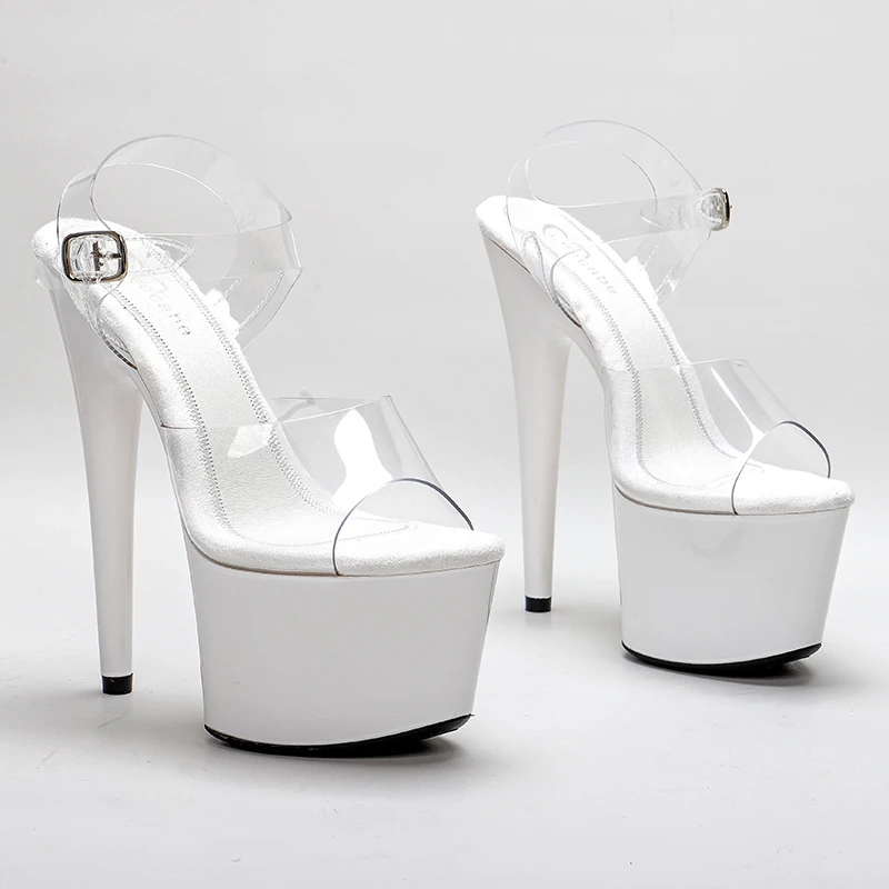 Leecabe White Painting 17CM/7Inch Women's Platform Sandals  party High Heels Shoes Pole Dancing Shoes