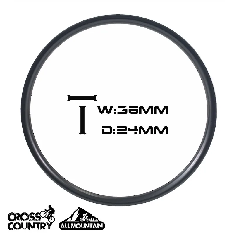 

29er MTB Carbon Rim Light Weight 36mm Wider Tubeless Ready For XC AM Cross Country Mountain Bike Hookless Asymmetric