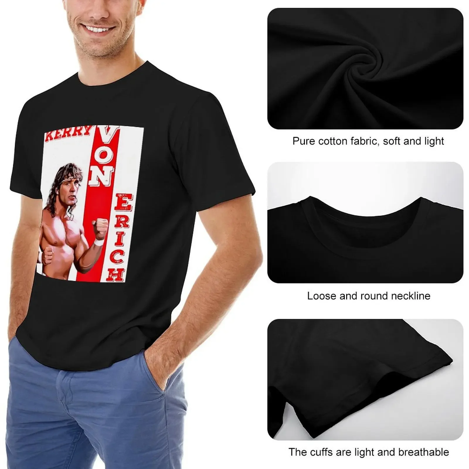 Футболка Kerry Von Erich забавные костюмы винтажные синие арховные мужские высокие