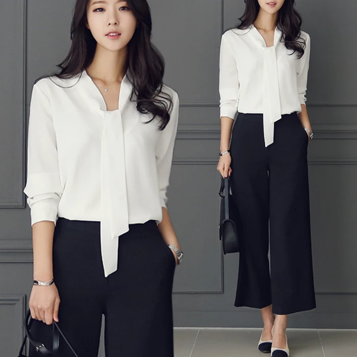 

Women Blusa Feminina Female Tops Casual White Blue Chiffon OL Blouse Shirt Top Blusas Mujer De Moda 2022 Long Sleeve Blouse