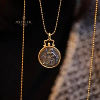 solid 925 silver greek antique coin pendant 18k gold tone roman necklace 45cm c16s21009