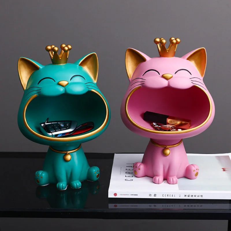 

Fortune Creative Cat Figurine Ornaments Home Organization Key Candy Lipstick Glasses Storage Container Desk Decoration