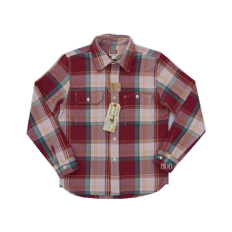 

BOB DONG Vintage Inspired Plaid Work Shirts Men's Point Collar Heavyweight Shirts