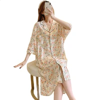 plus size nightgowns for women half sleeve nightshirts floral printed sleepshirts soft button sleep dress cotton loose sleepwear