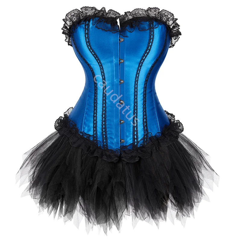 

Blue Corset Dress for Women Gothic Victorian Costume Sexy Vintage Bustier Skirt Set Fashion Plus Size Outfit Burlesque Medieval