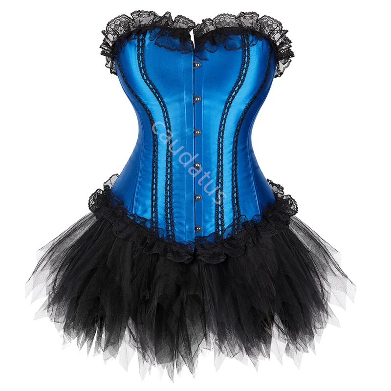 Blue Corset Dress for Women Gothic Victorian Costume Sexy Vintage Bustier Skirt Set Fashion Plus Size Outfit Burlesque Medieval