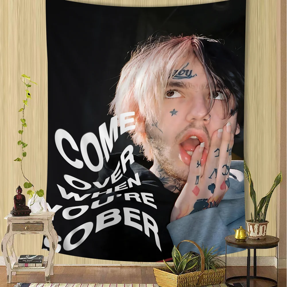 Большой настенный гобелен с рэперской певью Lil Peep декоративный Будды в индийском