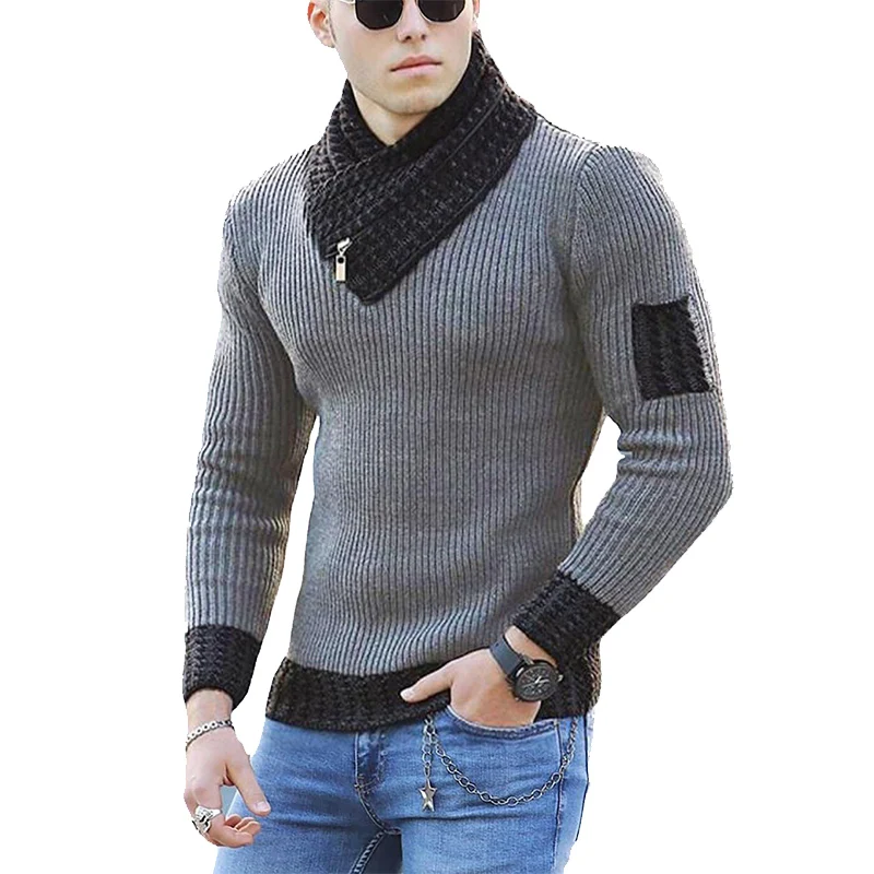 Мужской свитер с высоким воротником зимний модный в винтажном стиле мужские