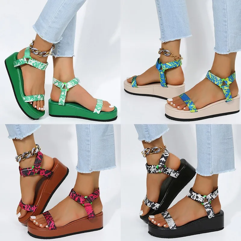 

Summer Ladies Comfort Ankle Strap Sandals Women Platform Flat Fashion Mixed Color Shoes Women Shoes Plus Size 43
