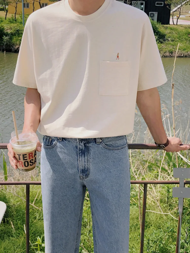 

SYUHGFA Men Clothing 2022 Summer Short Sleeve Embroidery Cotton T-shirt Korean Loose All-match T-shirt Streetwear Tops For Male