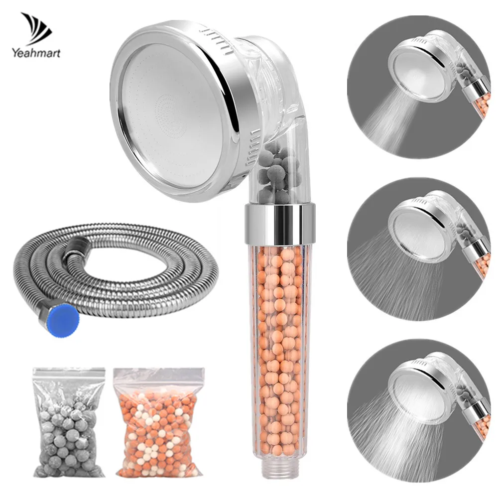 

Yeahmart 3 Modes Shower Head with 150CM Hose High Pressure Saving Water Shower Nozzle Premium Bathroom Spray Filter Replacement