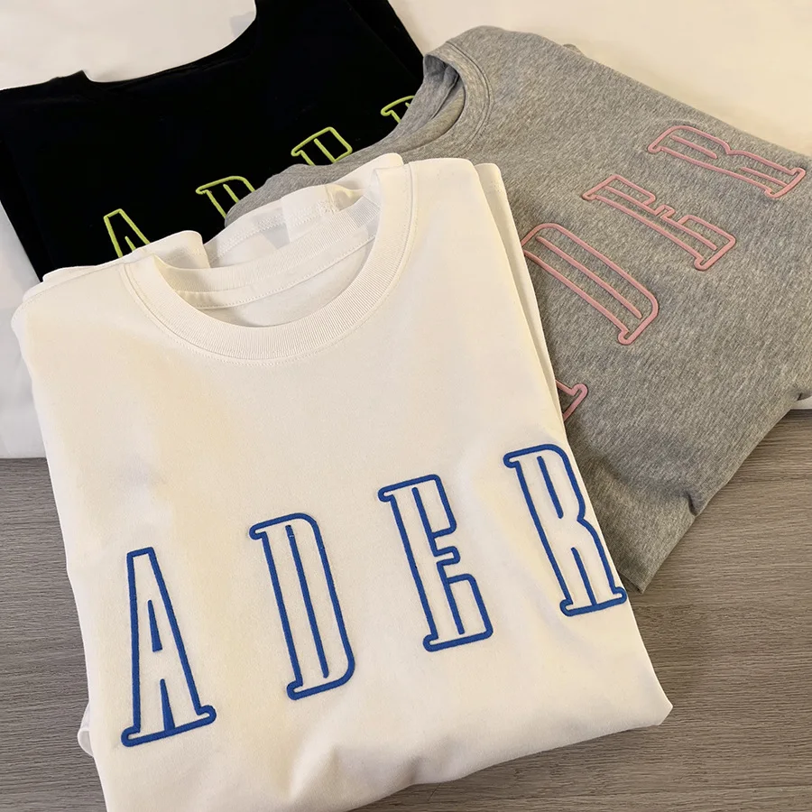 

Ader Error T-shirt Summer Letter Embroidery Simple Men and Women Lovers Loose Round Neck Short Sleeve Cotton Tshirt 2023 New