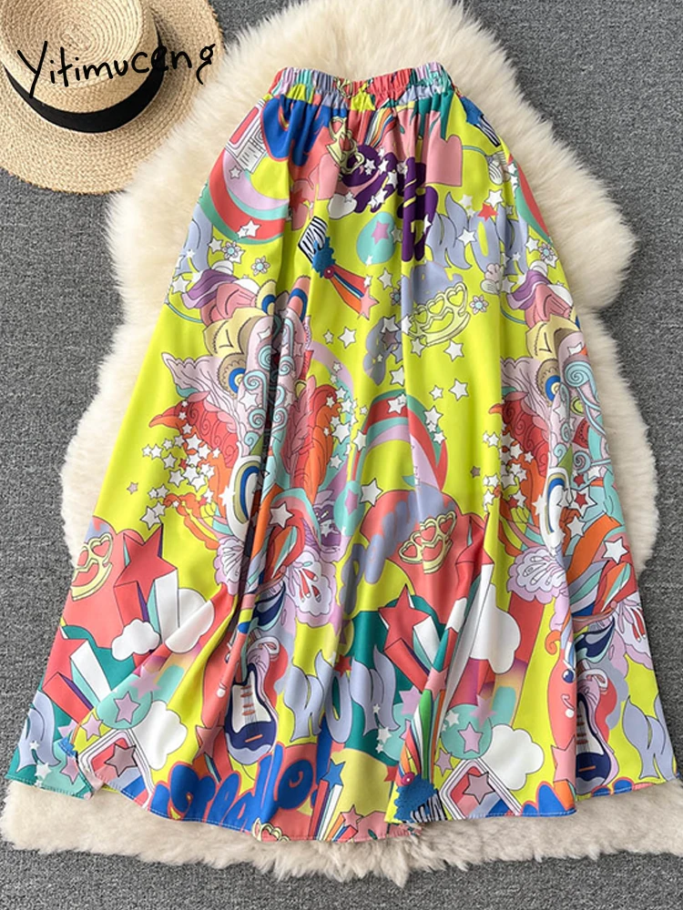 Юбка-миди Женская плиссированная с цветочным принтом модная трапециевидная юбка