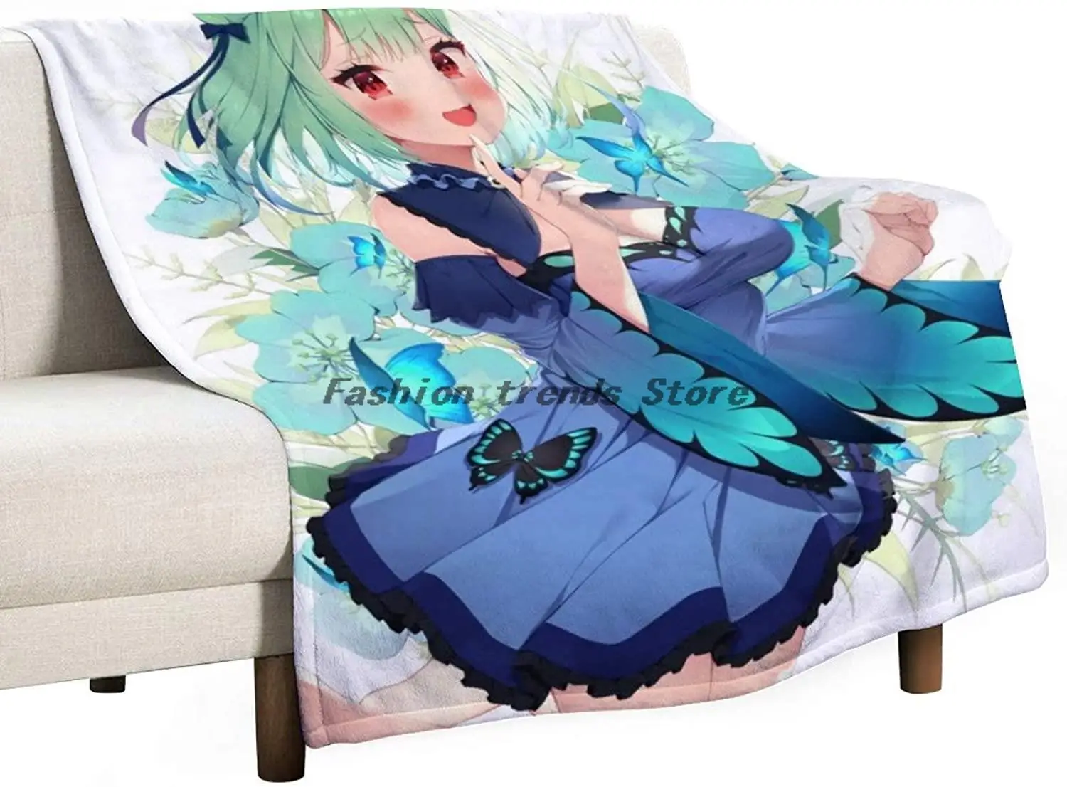 

3D Printed Blanket |Anime Beautyful Green Hair Bishojo Cartoon Characters Blanket Quilt | Soft Plush Fleece Sherpa Throw Blanket