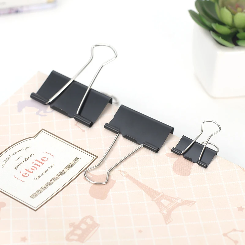 

1PCS Metal Paper Clip 19 25 32 41 51mm Foldback Metal Binder Clips Black Grip Clamps Paper Document Office School Stationery