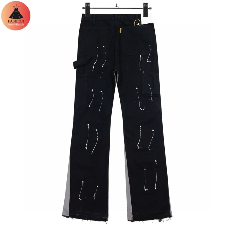 Черные потертые мужские и женские джинсы High Street Graffiti брендовые осенне-зимние