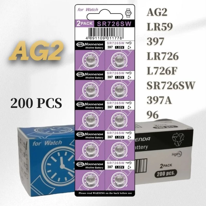 

200Pcs AG2 1.55V 397 LR726 397A L726F SR726SW Lithium Batteries Environmental Protection Button Batterytoy