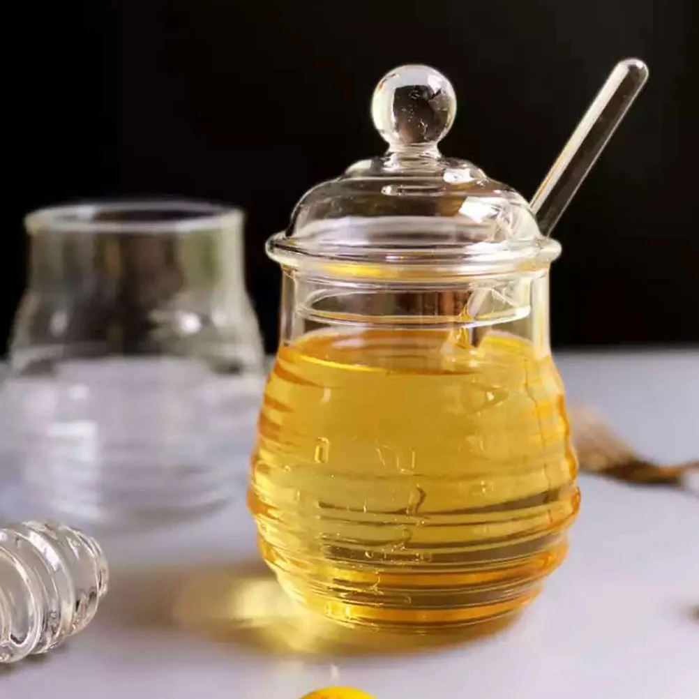 

Honey Pot Jar Clear Bottles Dipper Jars Jam Beehive Bottle Storage Syrup Dispenser Containers Container Empty Sugar Transparent