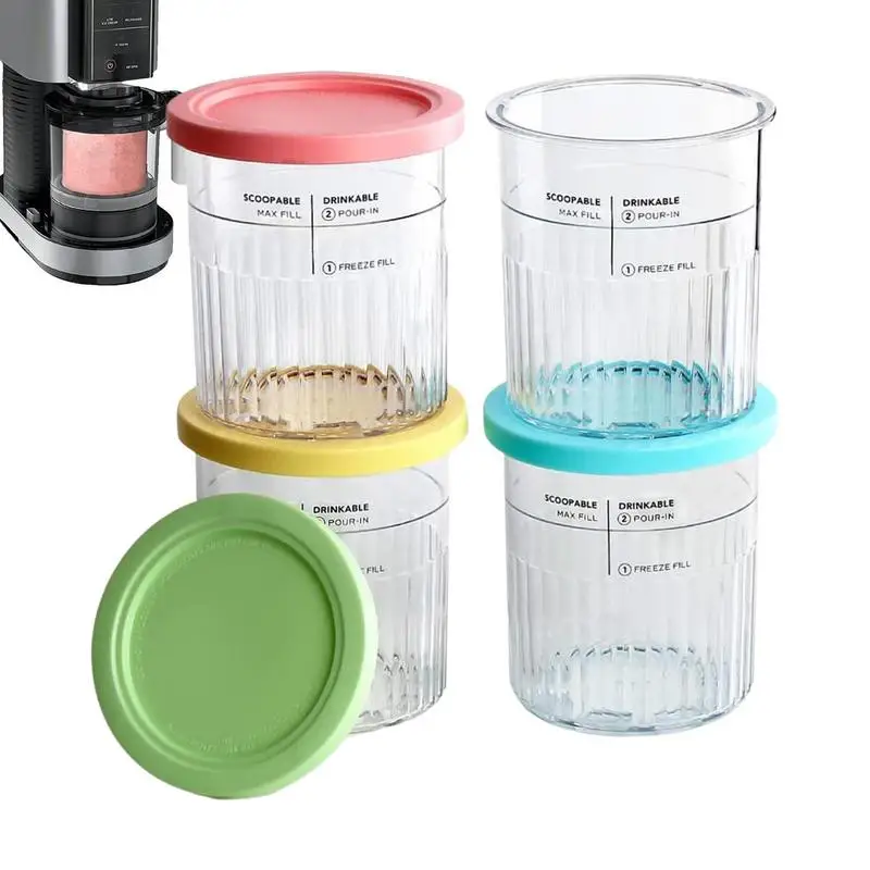 

4PCS Ice Cream Pints Cup Ice Cream Maker Replacements Storage Jar With Sealing Lids Ice Cream Storage Containers Ice Cream Tools