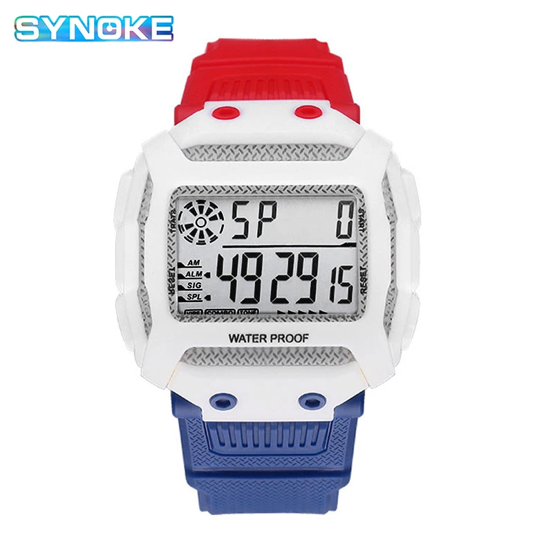 

SYNOKE Men's Square Digital Watch Alarm Clock Waterproof Military Watches Big Dial Sports Wristwatches Reloj Masculino