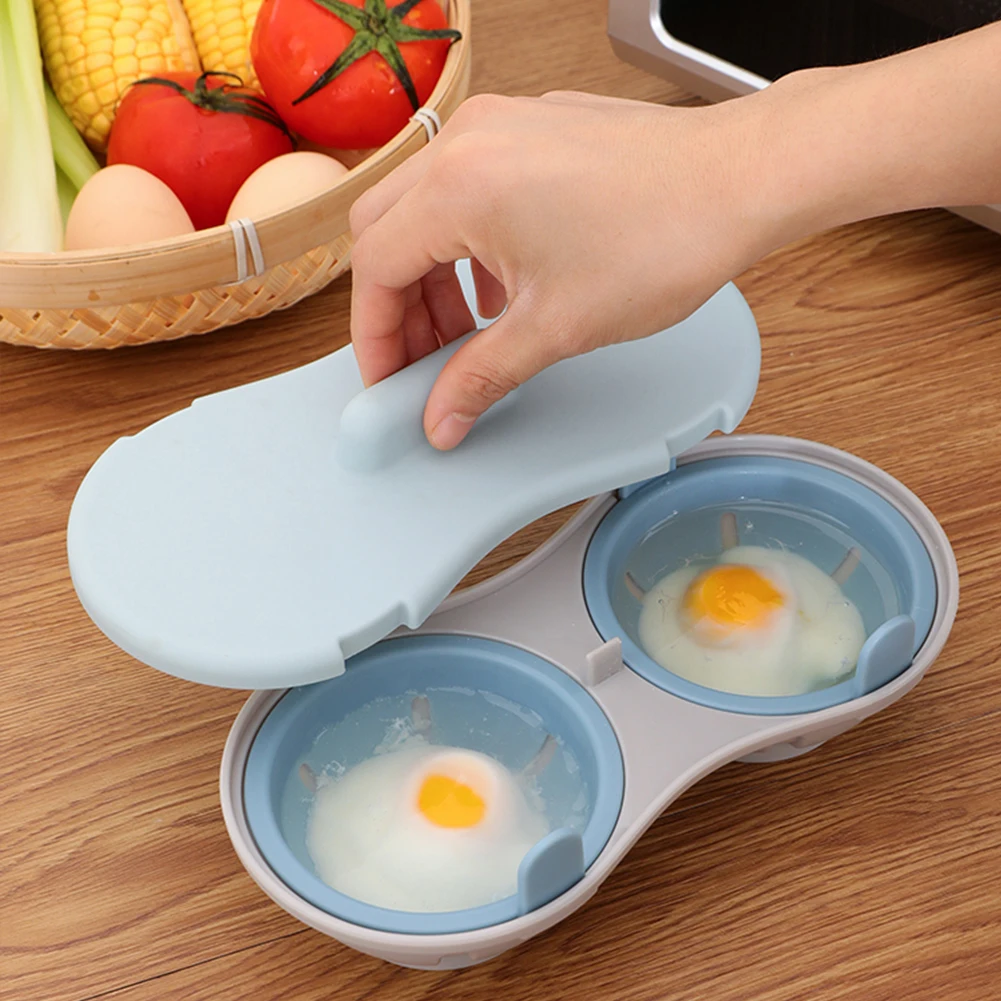 

1Pc Microwave Double Egg Poacher Maker Poached Eggs Cooker Steamer Kitchen Gadget Dishwasher Heat Resistant Microwave EggPoacher