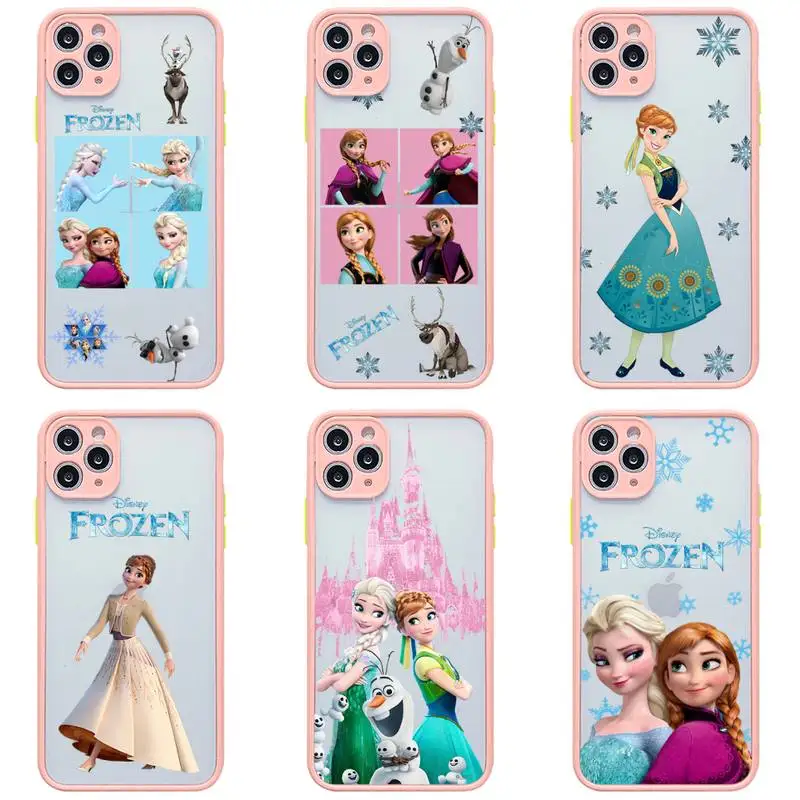 

Frozen Elsa Anna Princess Phone Case For iphone 13 12 11 Pro Max Mini XS 8 7 Plus X SE 2020 XR Light pink Matte Transparent