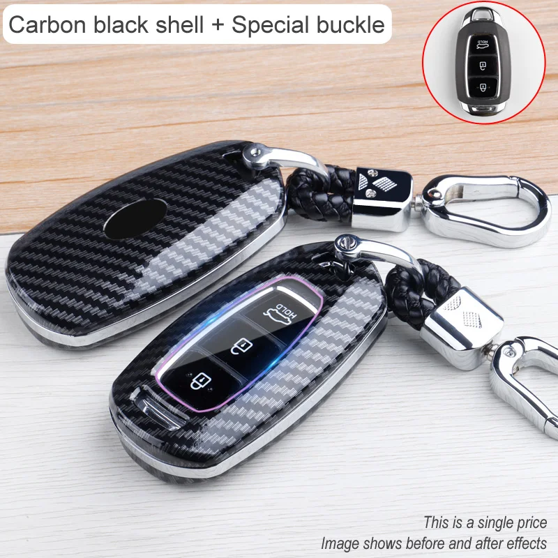 

hard shell Carbon Fiber Car Key Case Cover For Hyundai Accent Santa Fe i30 Auto Protection Shell