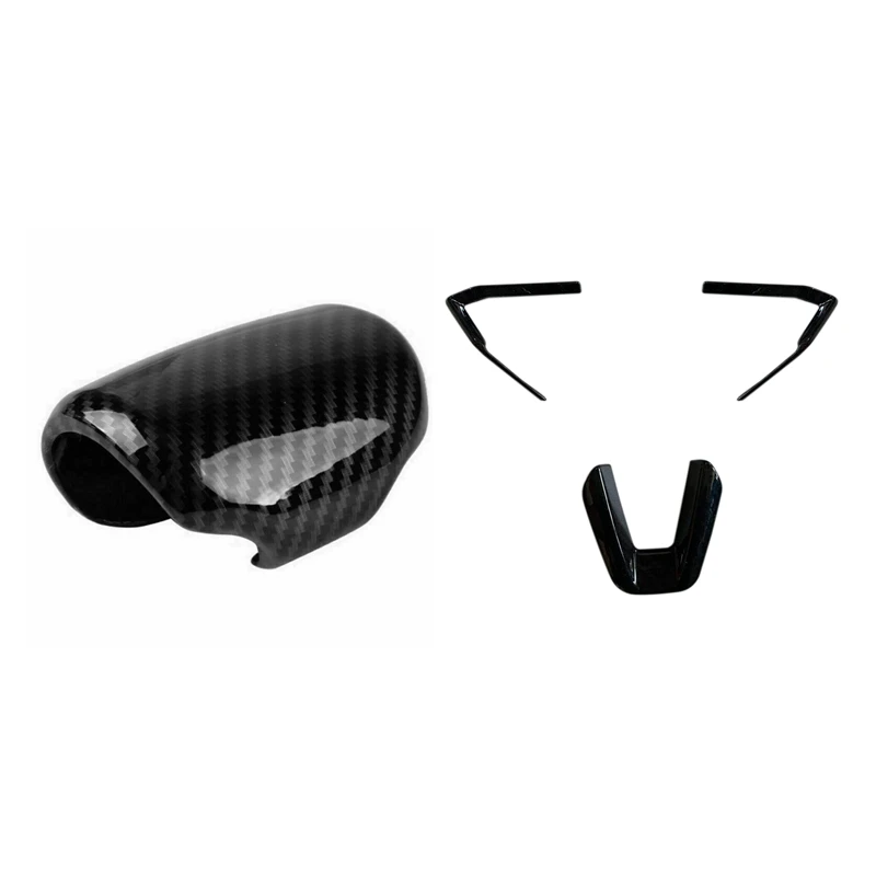 

1Pcs Black Carbon Fiber Style Gear Shift Knob Cover Trim & 3Pcs Car Steering Wheel Trim Sequin Overlay Sticker Accessory