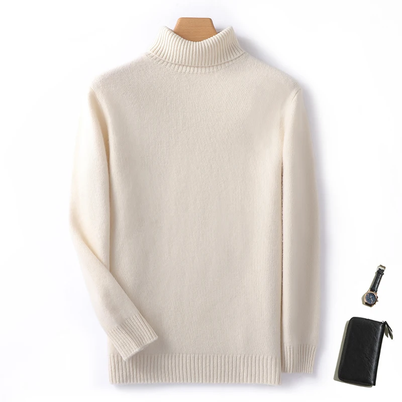 Мужской теплый Однотонный свитер 100% кашемировая водолазка Мужская одежда