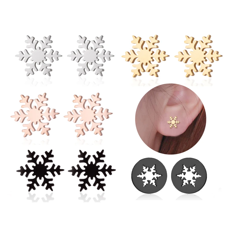 

Women Mens Stainless Steel Earrings 4 Styles Rose Gold Black Color Snowflakes Stud Earrings Trendy Fashion Jewelry Gifts Cерьги