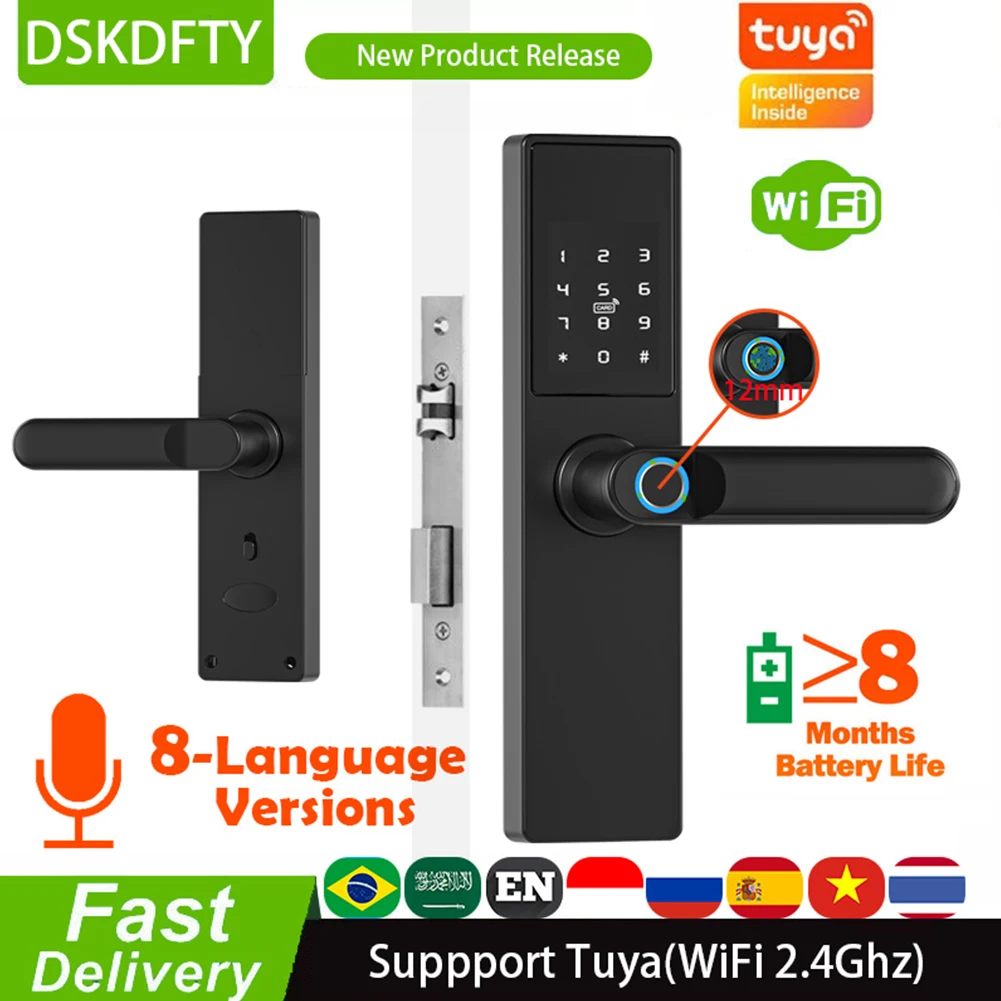 

Tuya Electronic Door Lock with Password Wifi Biometric Electronic Door Lock Anti Peeping APP Control for Home Office Glass Doors