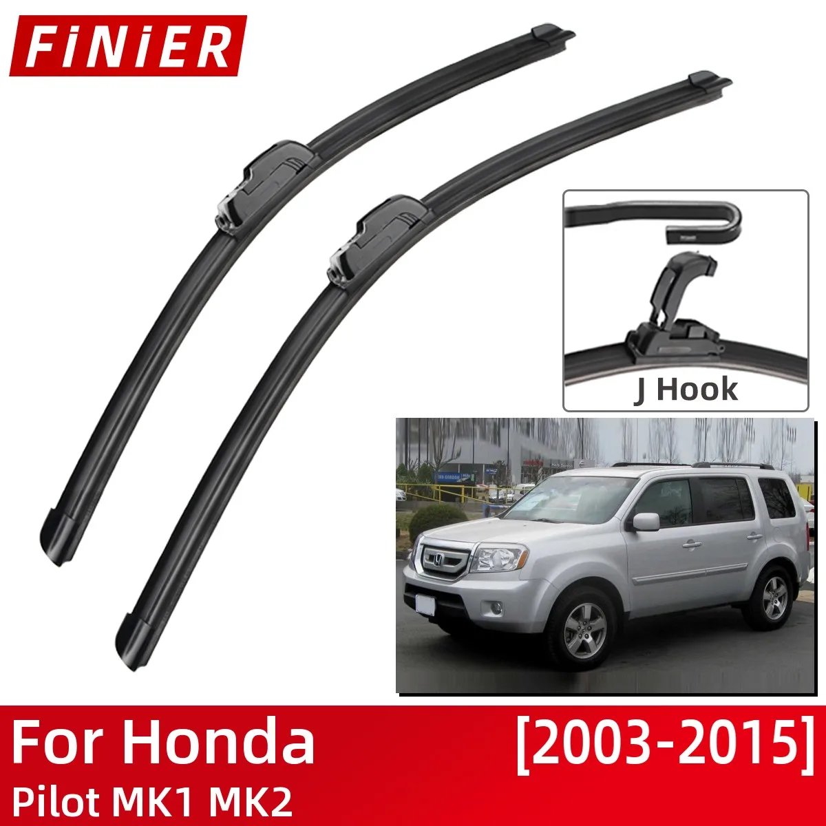 Accesorios de coche para Honda Pilot MK1 MK2 2003-2015, escobillas de limpiaparabrisas delanteras, ganchos tipo U J, 2015, 2014, 2013, 2012