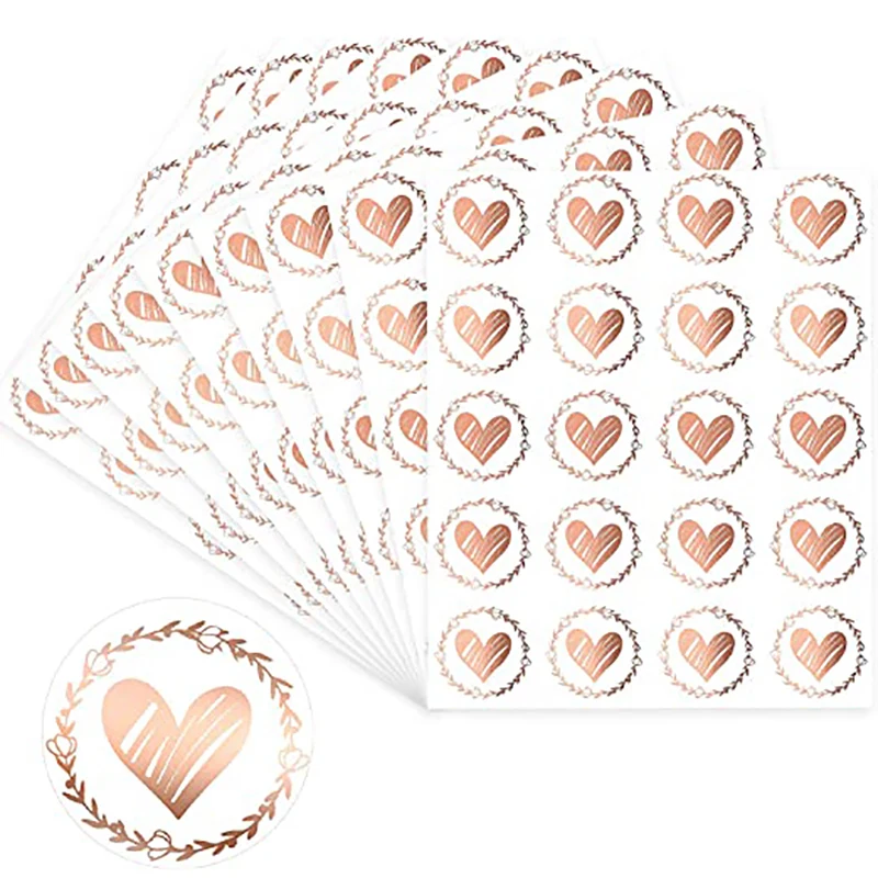 

500 Pieces Heart Envelope Seals Clear Bronzing 1.26 Inch Round Sealing Sticker