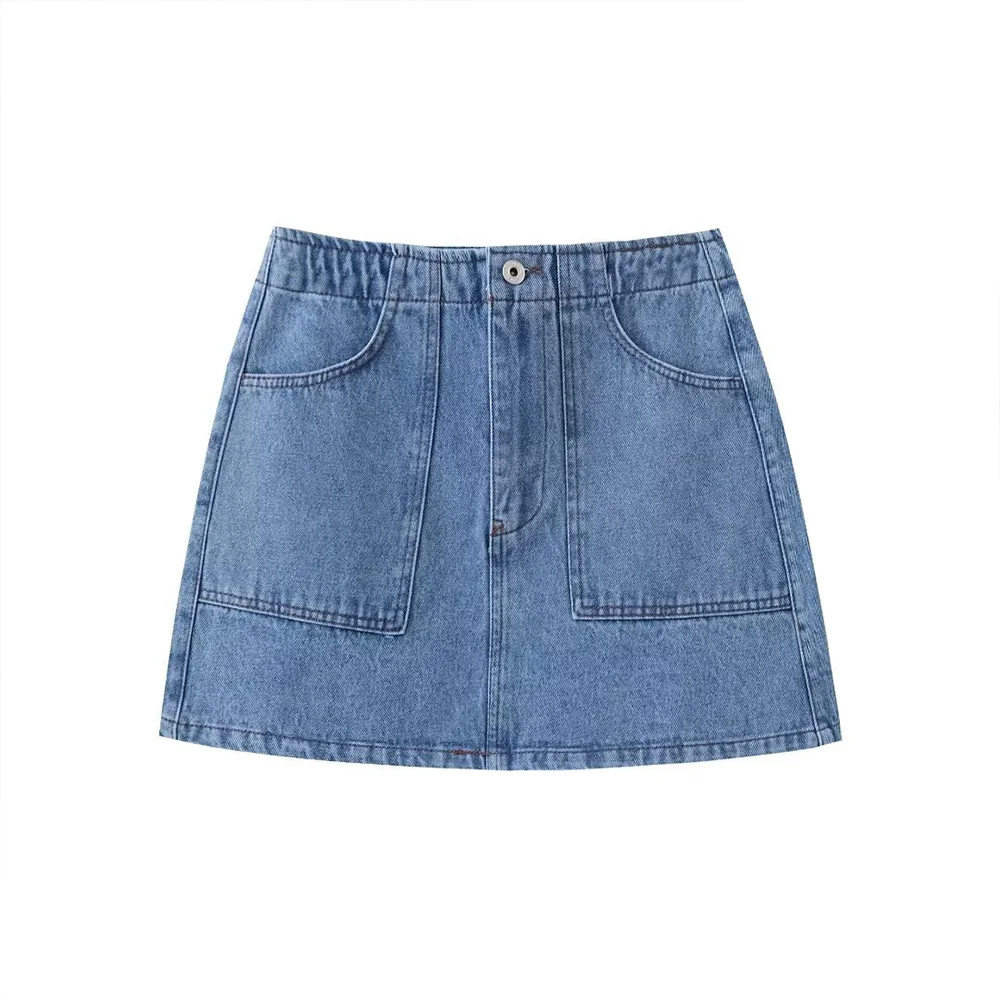 

Женская джинсовая короткая юбка PB & ZA, повседневная Весенняя модная облегающая юбка с высокой талией и карманами
