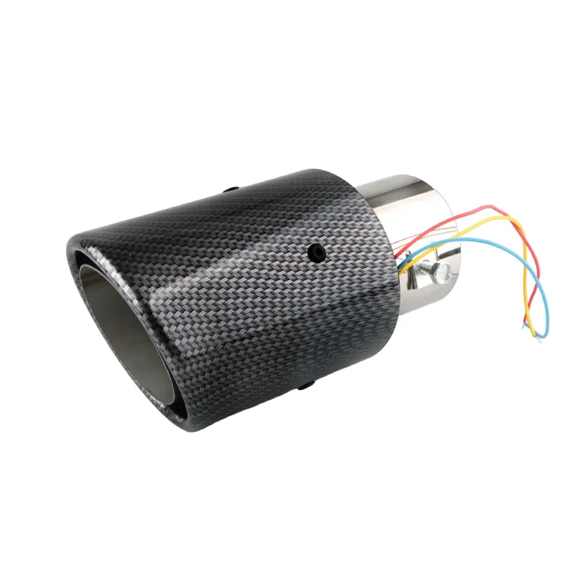 

63-65 мм универсальный пылающий светящийся выхлопной трубы мотоцикла, хвостовое вентиляционное отверстие, автомобильный глушитель из углеродного волокна со светодиодным мигающим декоративным светом