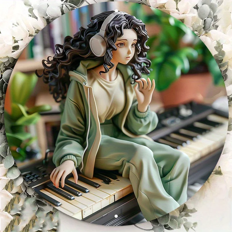 Круглая алюминиевая настенная вывеска молодая женщина со скрепленными волосами