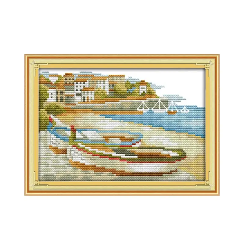 Sampan Приморский пляжный дом пейзаж картины рассчитаны на ткань DMC14CT 11CT наборы для