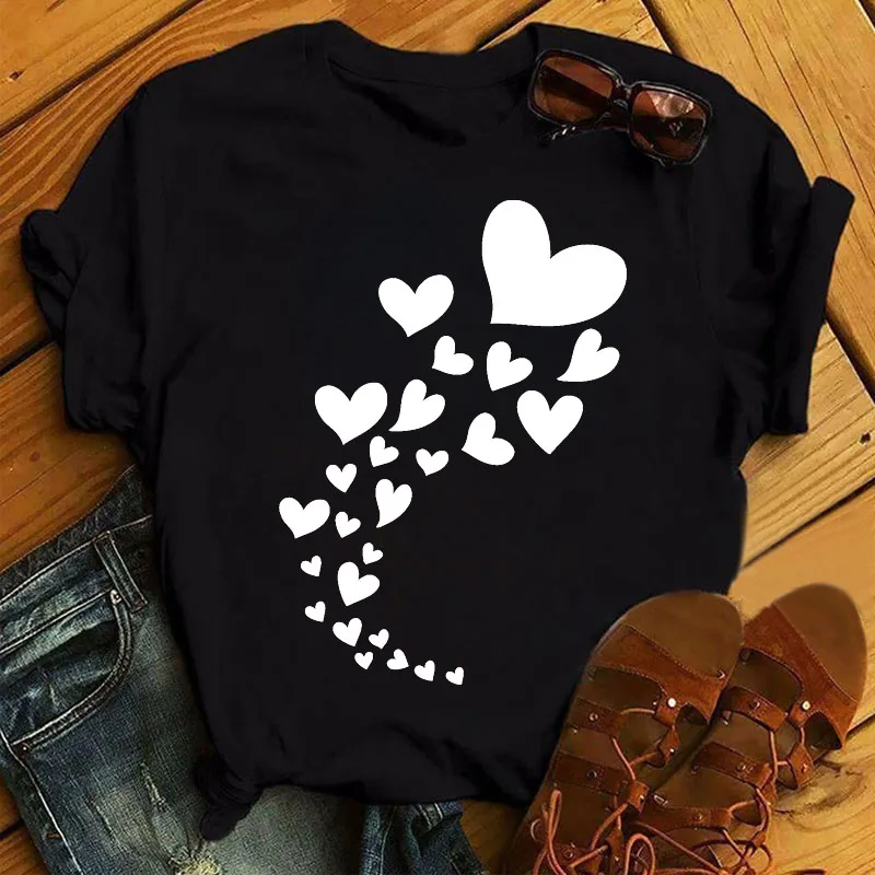 

Женская футболка с коротким рукавом, принтом сердечек и надписью Love, в стиле 90-х