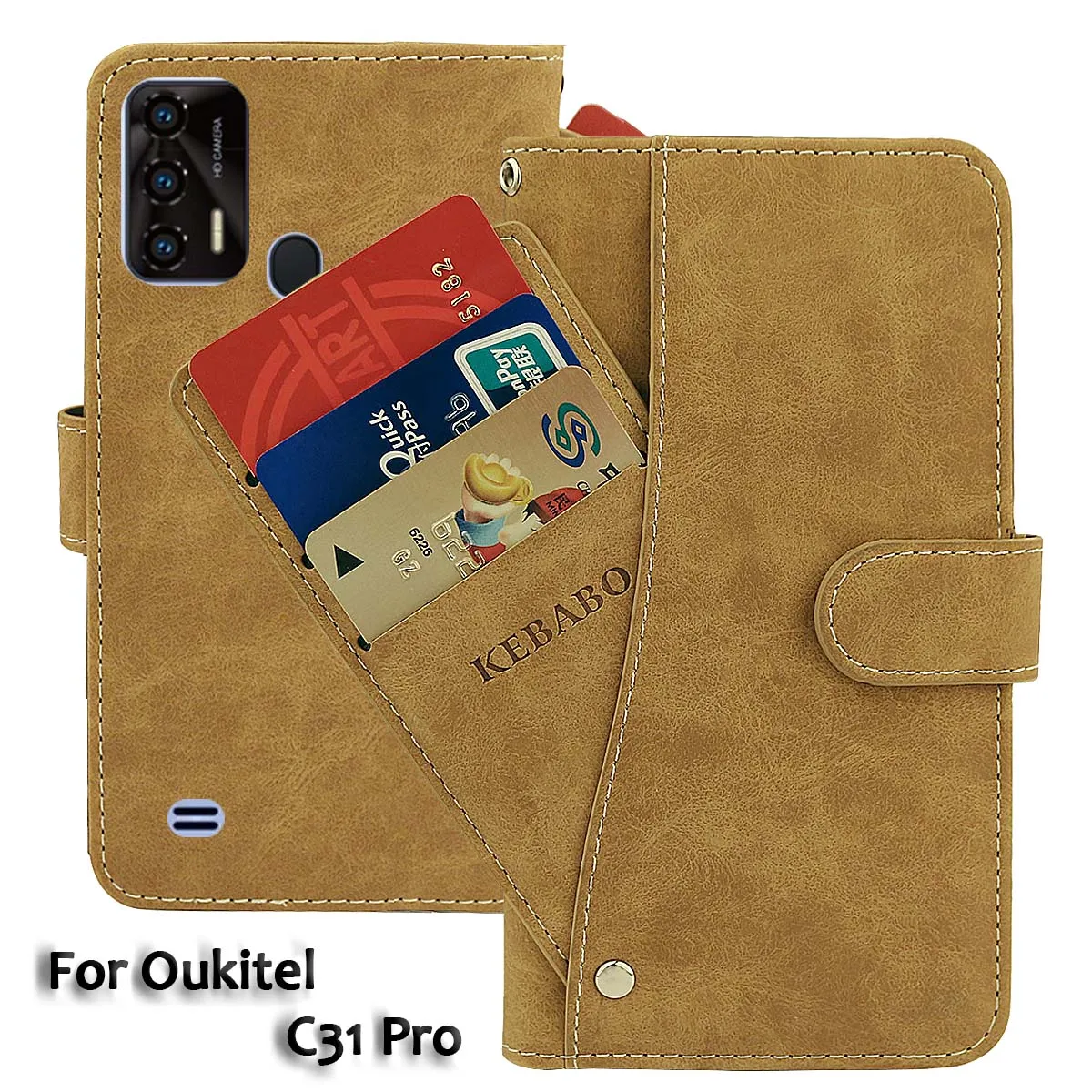 

Vintage Leather Wallet Oukitel C31 Pro Case 6.52" Flip Luxury Card Slots Cover Magnet Phone Protective Cases Bags