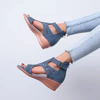 europe fashion wedges sandals women summer new high heels buckle fish mouth hollow out casual zip big size 35 43 sandals female