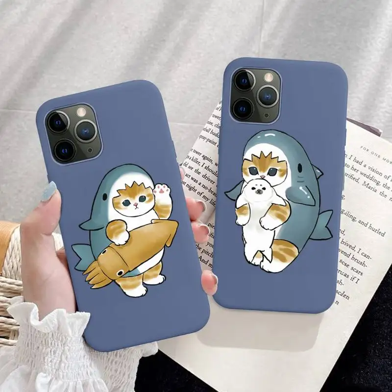 

Funny Cartoon Cat Phone Case for iPhone 14 11 12 13 Mini Pro Xs Max 8 7 6 6S Plus X XR Solid Candy Color Case
