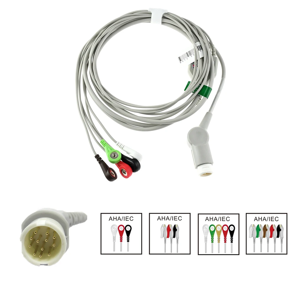 

Use for Human ECG Data Monitoring, ECG Measurement Pulse Rate Sensor, 3/5 Leads ECG Cable, Compatible with MINDRAY PM5000/6000