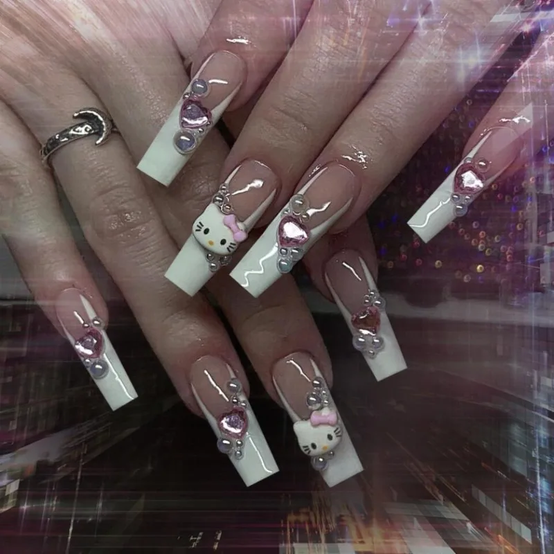 Sanrio Hello Kitty Press on Nail мультфильм аниме милый KT Cat розовый любовь накладные ногти