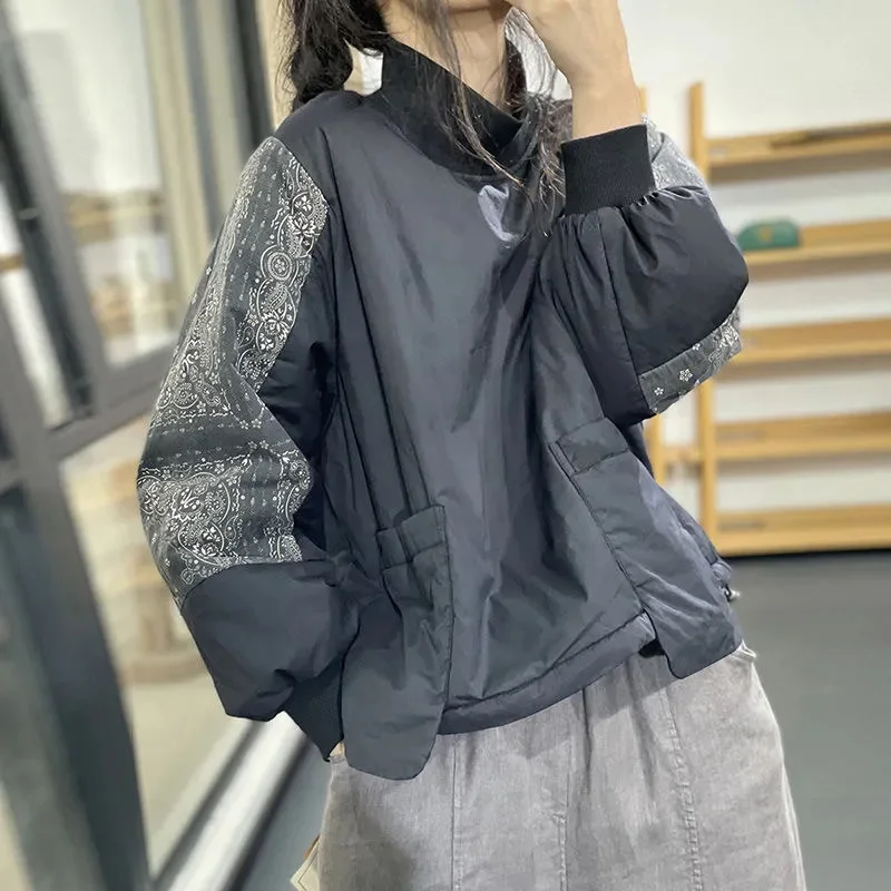 Осенне-зимний пуловер в стиле ретро с цветочным рисунком Женская Стеганая куртка