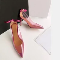 abesire back bow knot clear pvc pumps pink transparent sandals for women stilettos high heels women shoes on heels wedding shoes