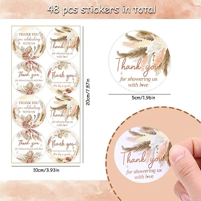 

Pampas Grass Thank You Stickers, Boho Pampas Baby Shower Decorations Bridal Shower, Baby Shower, Birthday Stickers Party Favors