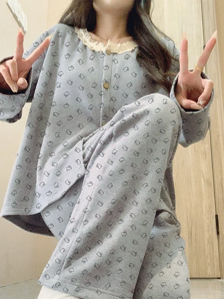 Женские пижамы &quotDralon&quot осень-зима 2024 новый теплый тонкий бархатный комплект Hello