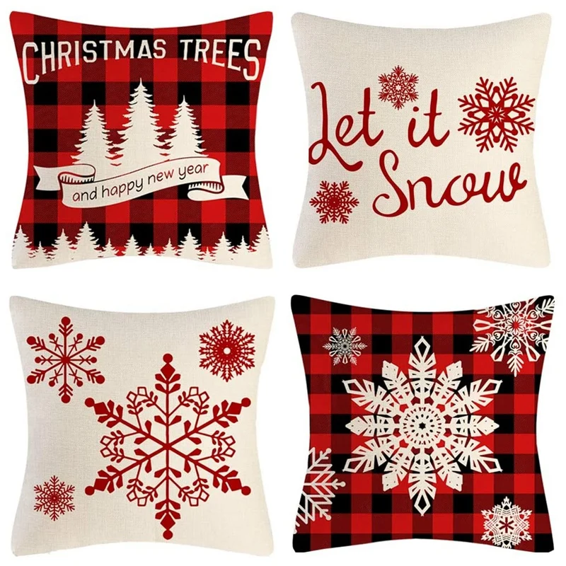 

Farmhouse Rustic Christmas Throw Pillow Case, Red Black Buffalo Plaid Check Cushion Cover Xmas Decorations