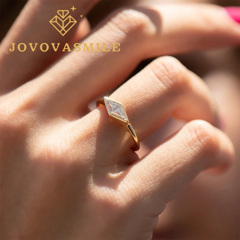 

JOVOVASMILE Moissanite 18k Pure Gold Wedding Rings 0.62carat Rhombus Original Design Luxury Charm Lady Band Wedding Jewelry