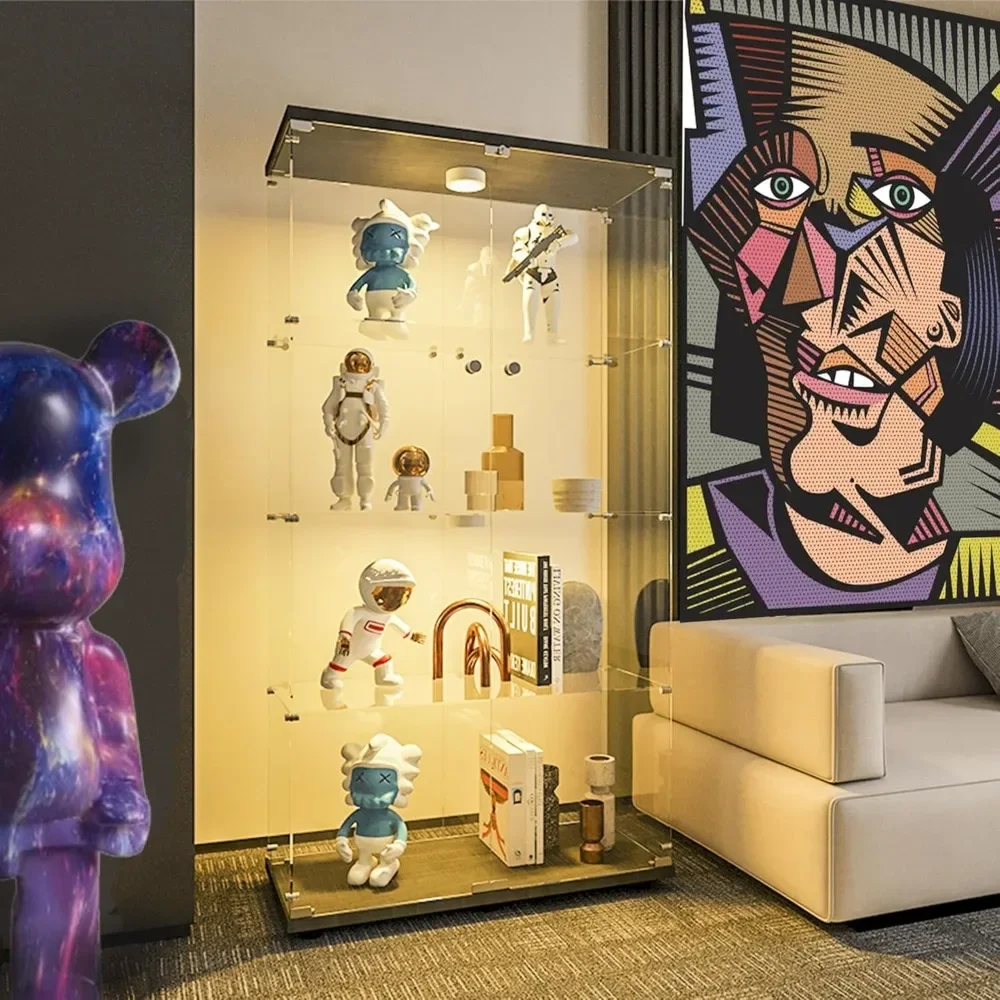 Стеклянная витрина с подсветкой и замком 4-уровневая со стеклянной дверью